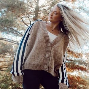 POL chenille, cropped button-up sweater